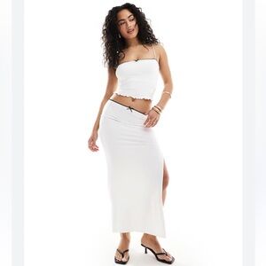 Bershka White Spaghetti Strap Slit Skirt Coord Set